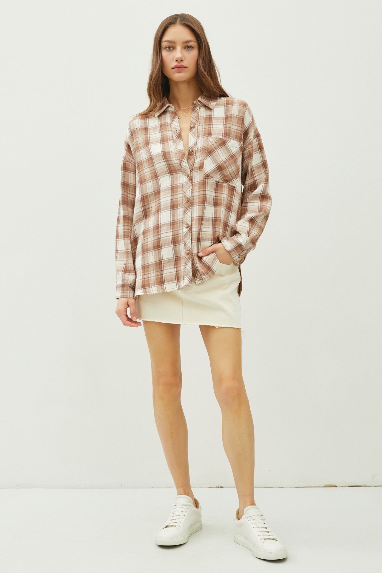 Be Cool Monroe Brown Plaid Flannel Shirt, Mocha