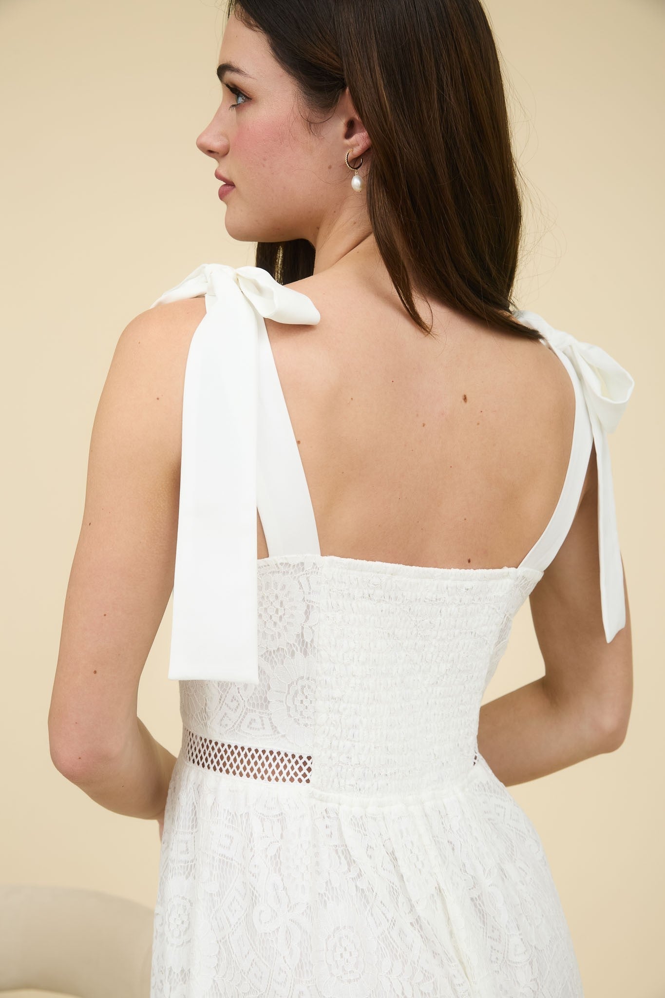 Gabriela Lace Sheer Trim Midi Dress, Off White
