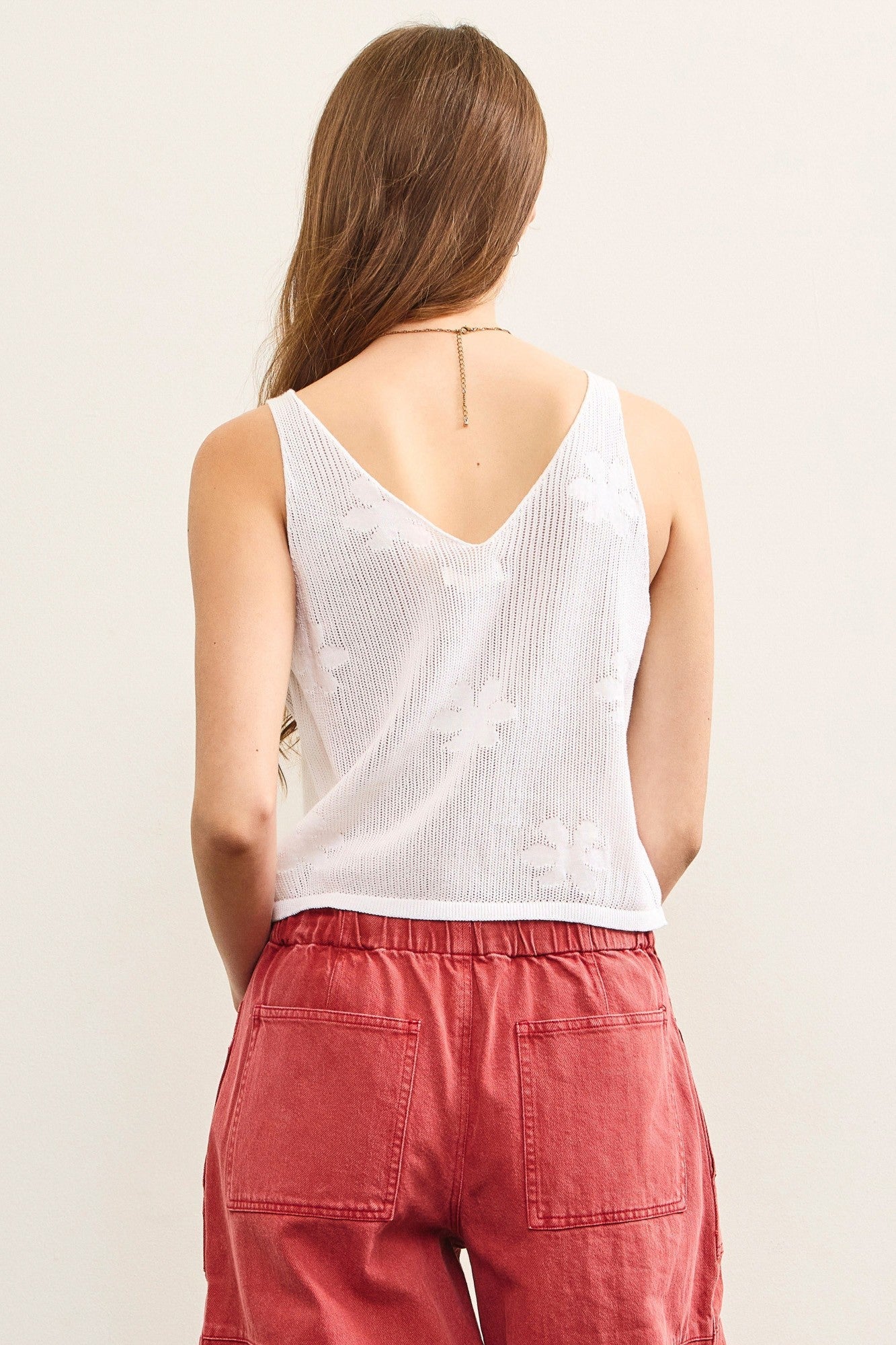 Alexa Floral Knit Sleeveless Top, White