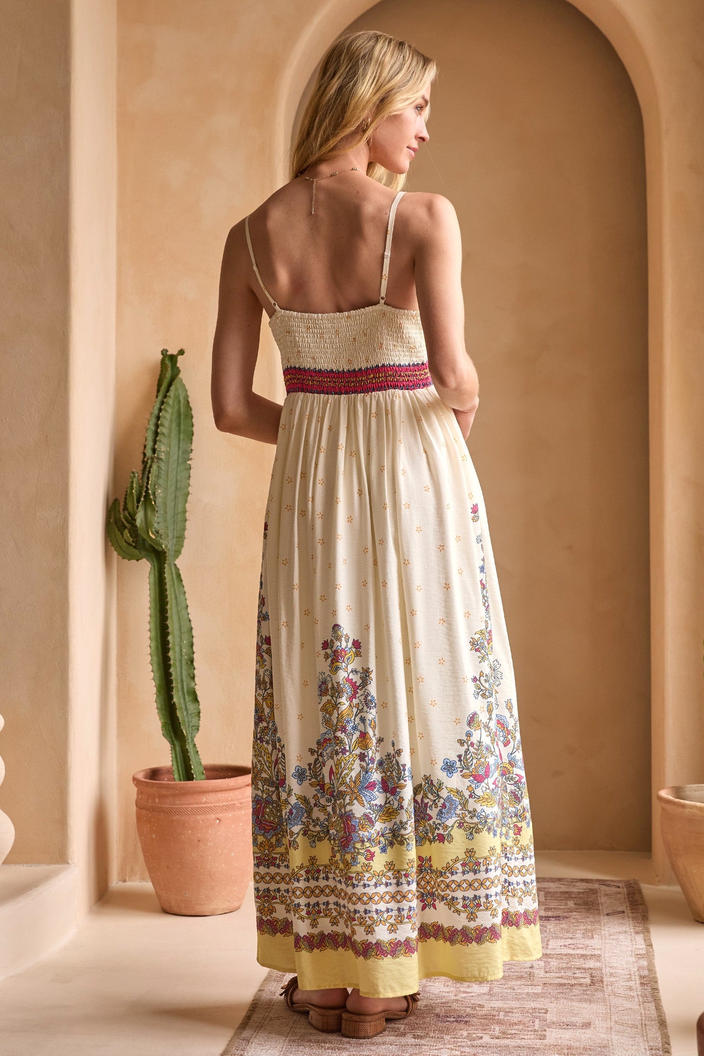 Lisa Border Print Cami Maxi Dress, Yellow Multi
