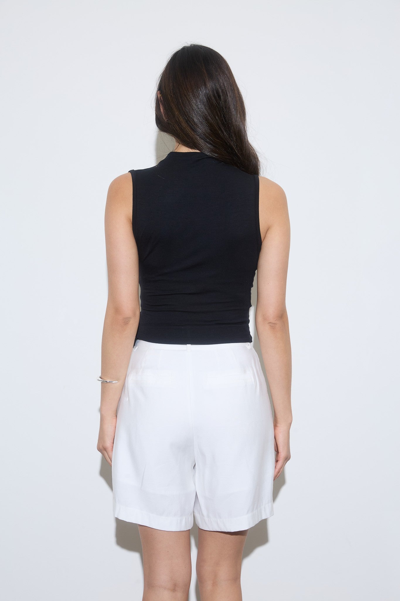 Josephine Mock Neck Ruched Top, Black