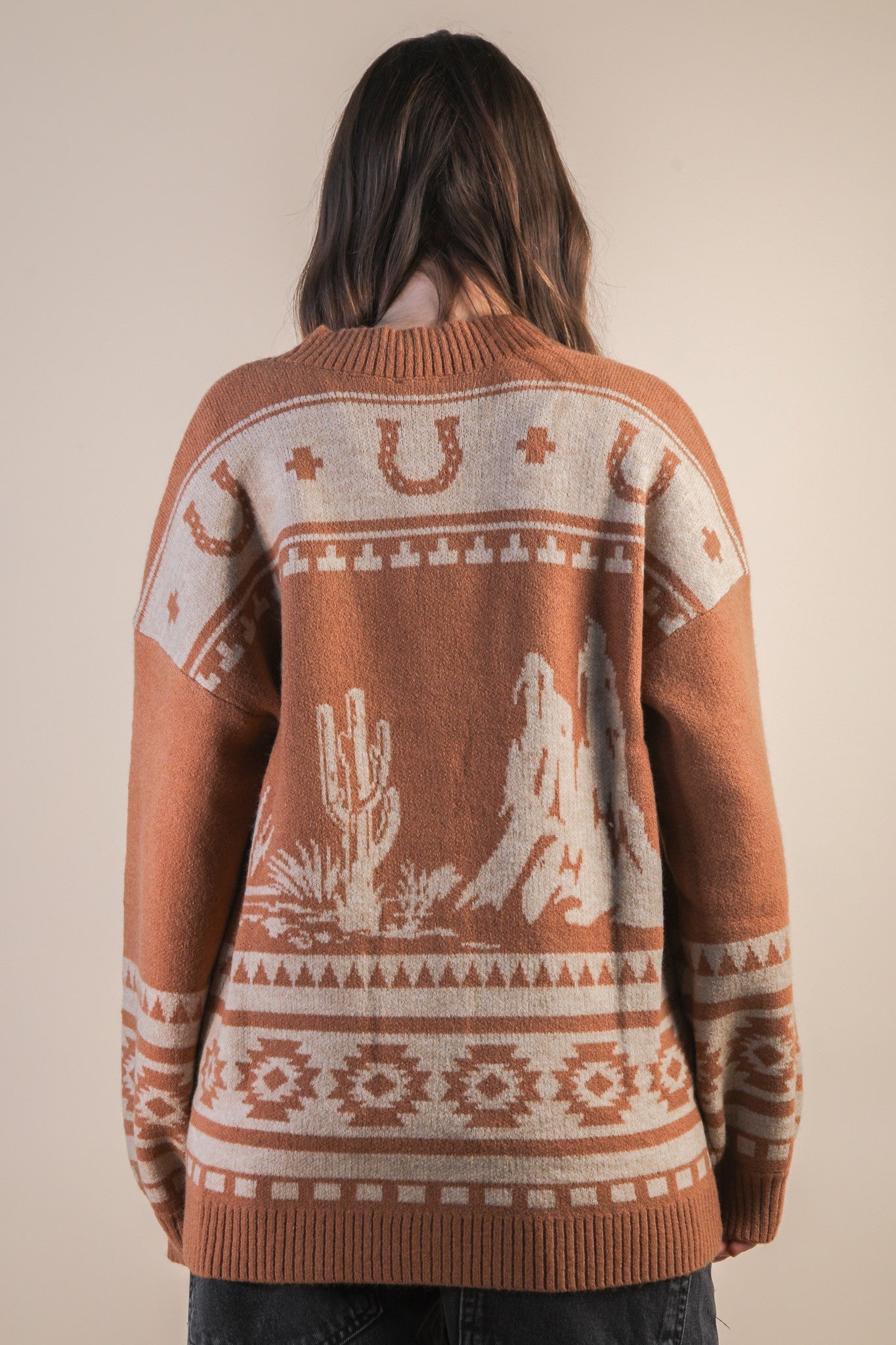 Bondurant Western Print Cardigan, Camel