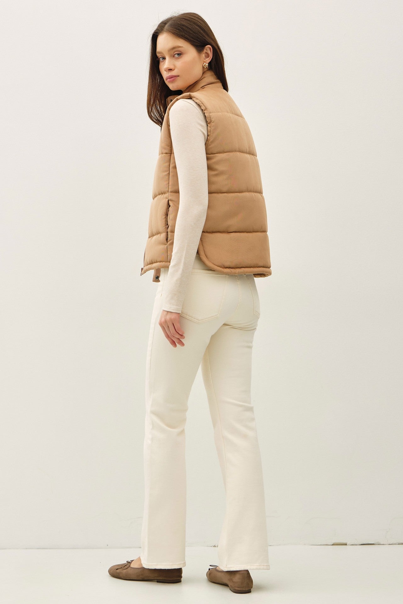 Be Cool Isabelle Suede Puffer Vest, Camel