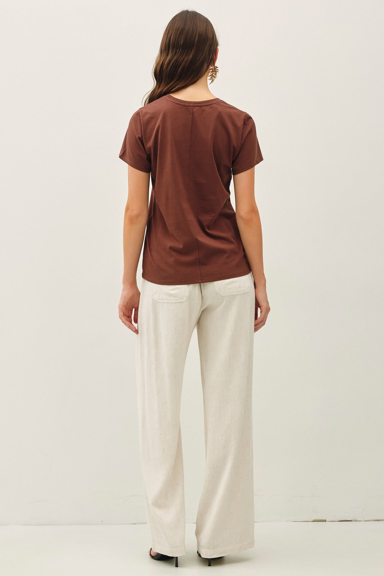 Be Cool Tatum Cotton Jersey V-Neck Tee, Choco