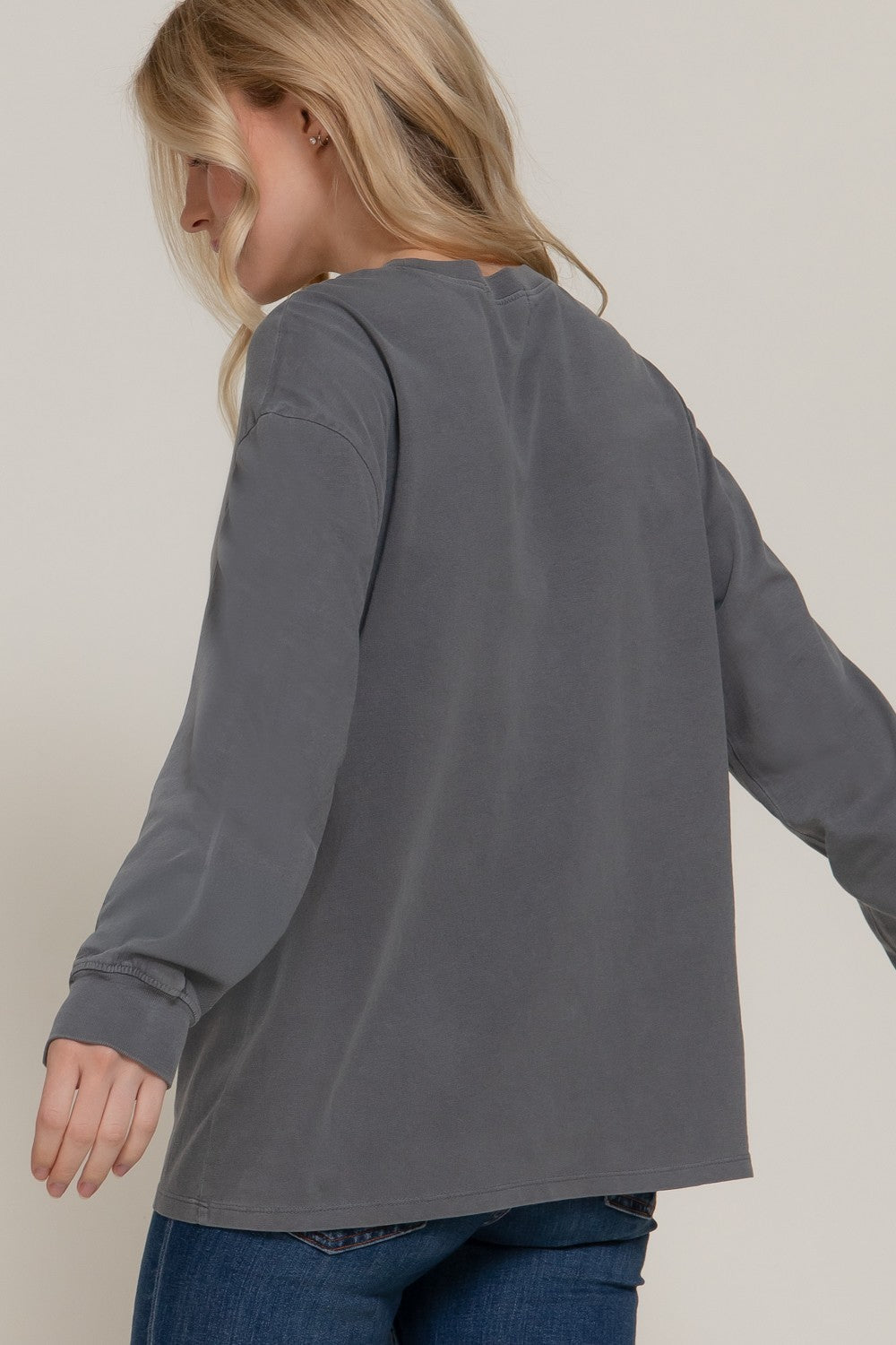 Raine Round Neck Garment Dye Tee, Grey