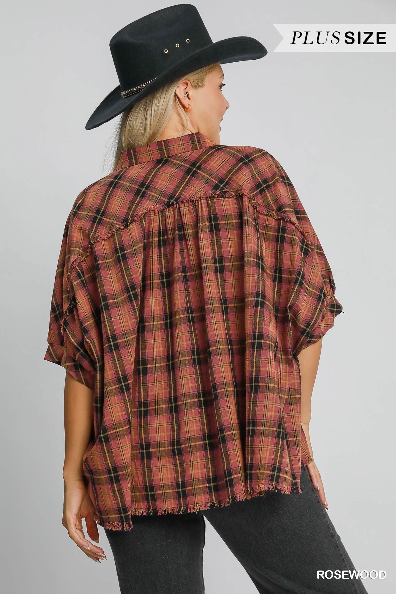 Kaia Button Down Plaid Top, Rosewood | Plus Size