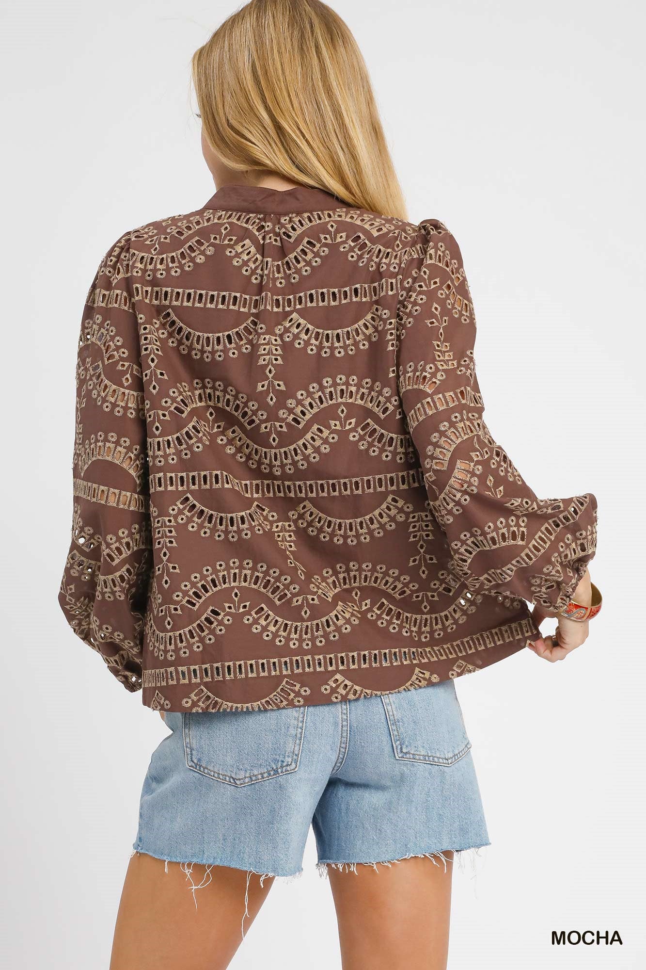 Daphne Eyelet Embroidered Blouse, Mocha