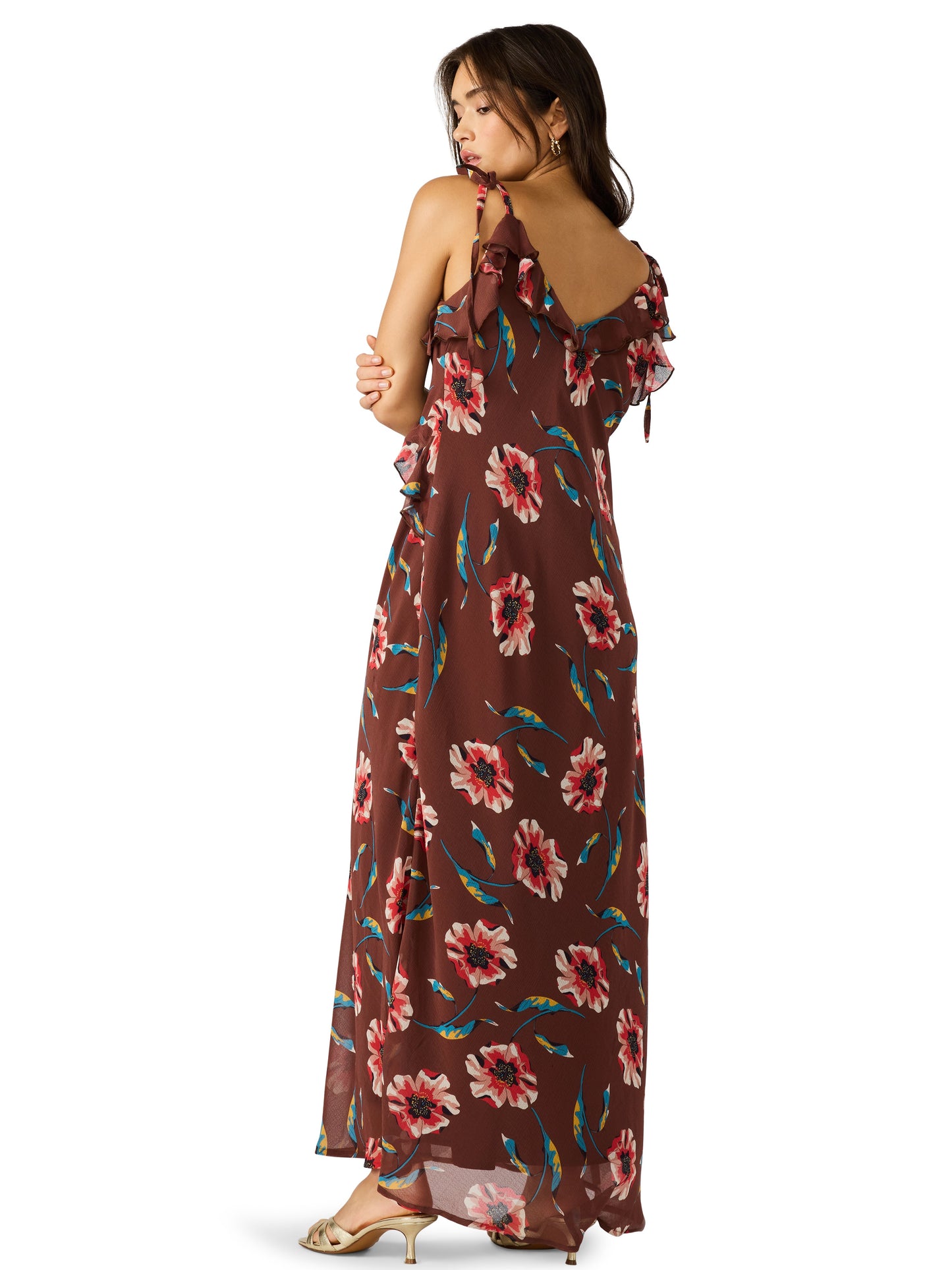 Adalina Floral Ruffled Maxi Dress, Brown | Steve Madden