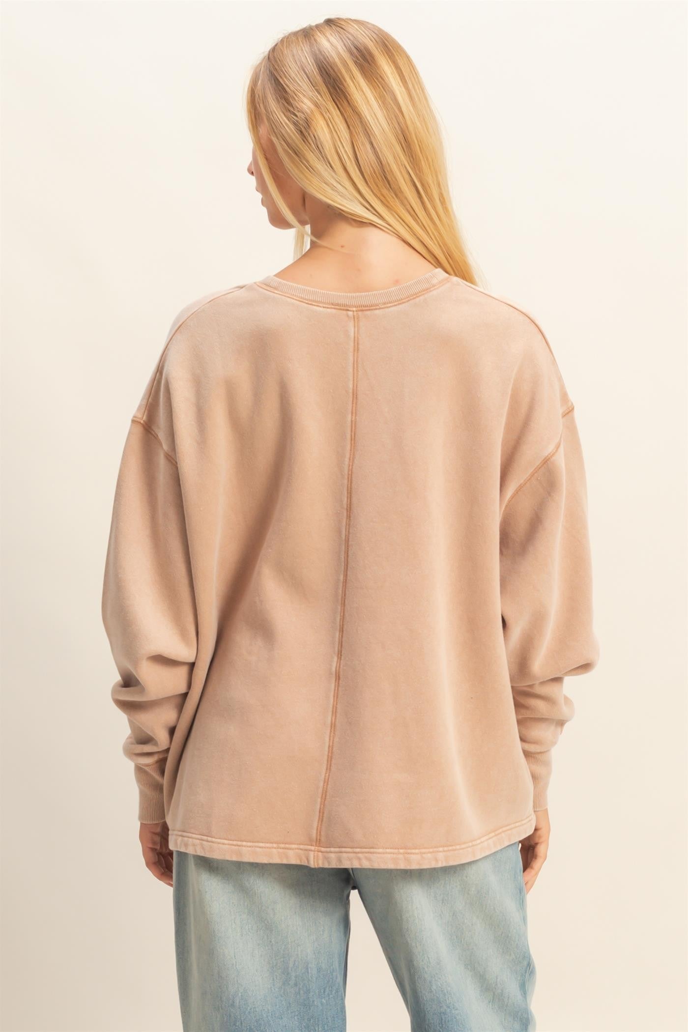 Melody Oversized V-Neck Sweatshirt, Dark Taupe