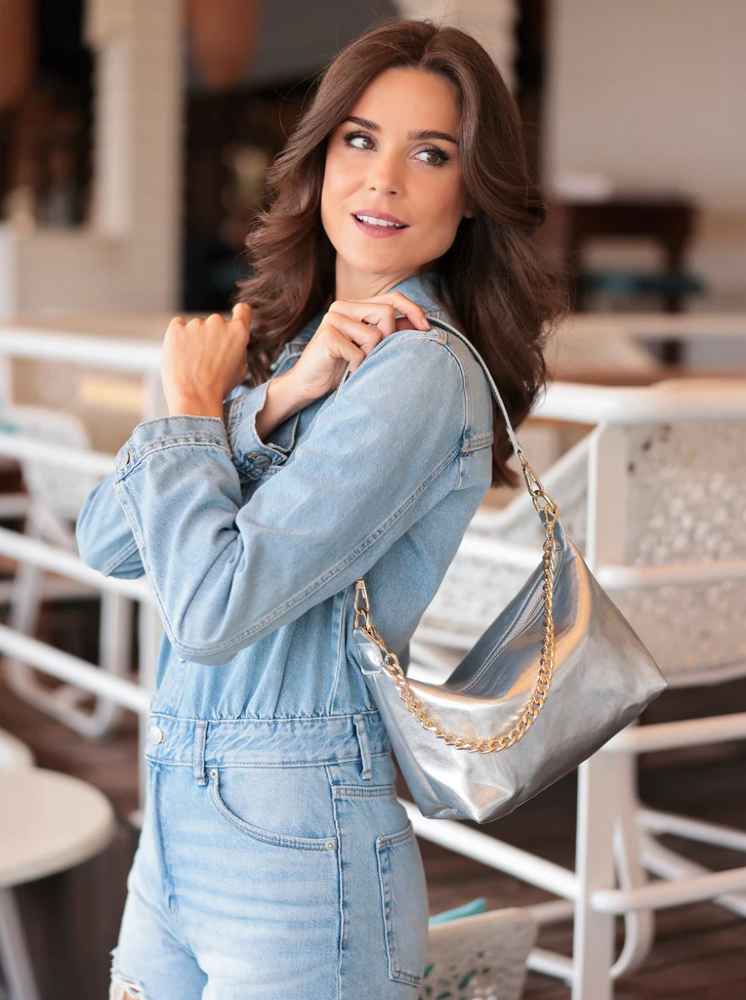 Jessie Shoulder Bag With Chain Handle, Silver