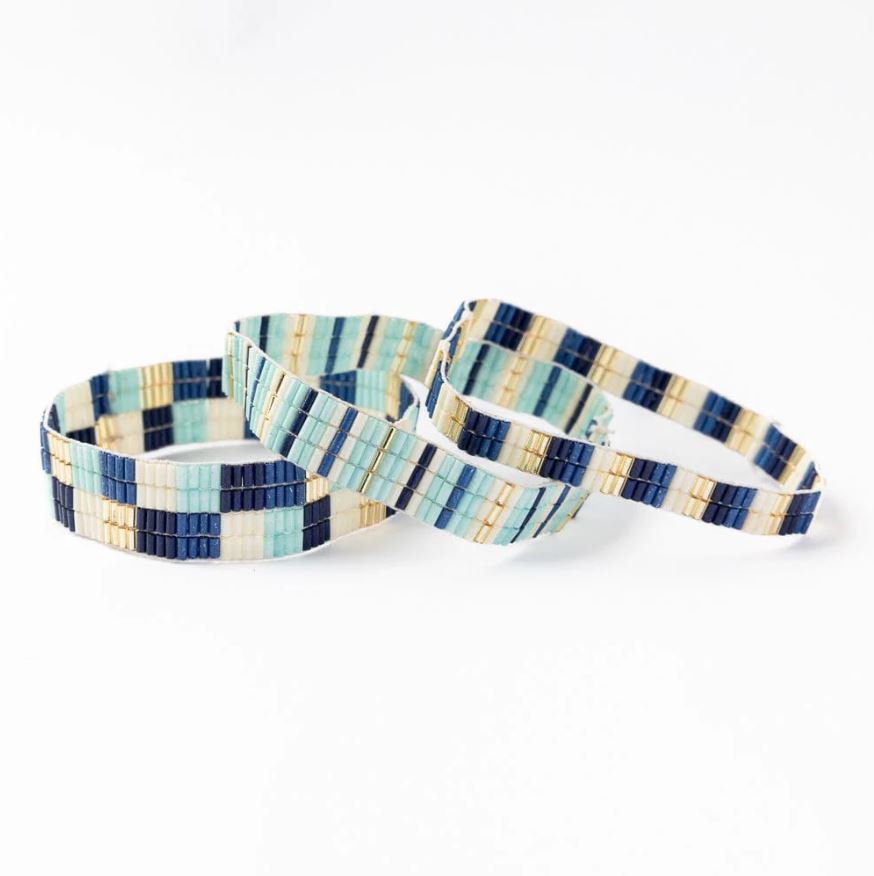 Dylan Set Of 3 Beaded Stretch Bracelets, Blue | Ink + Alloy