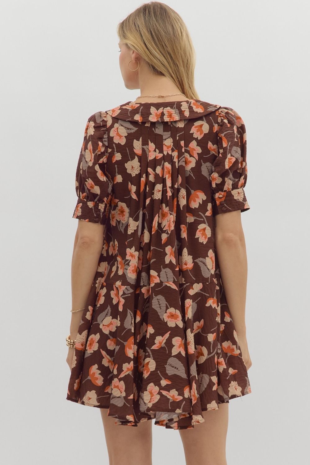 Delilah Floral Collared Dress, Brown