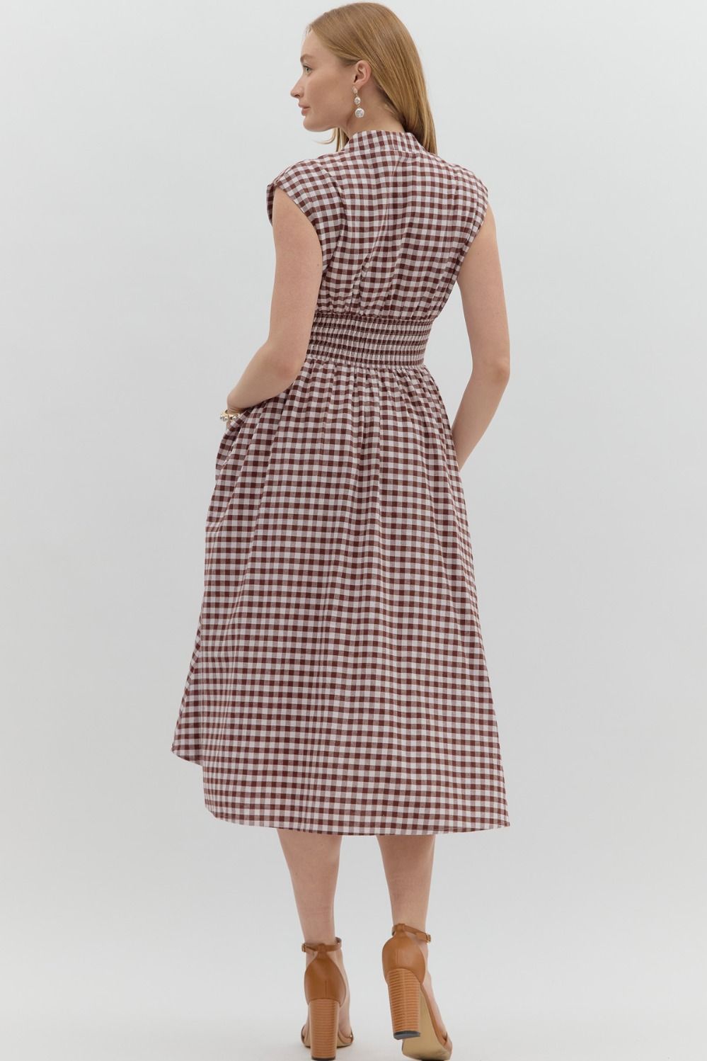Millie Gingham Print Zip Up Dress, Chocolate