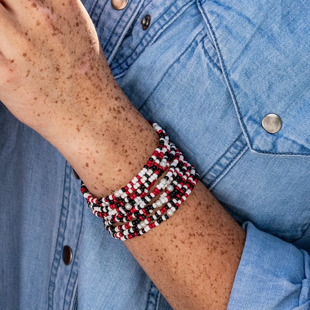 Set Of 10 Stretch Bracelets, Black/Red/White | Ink + Alloy