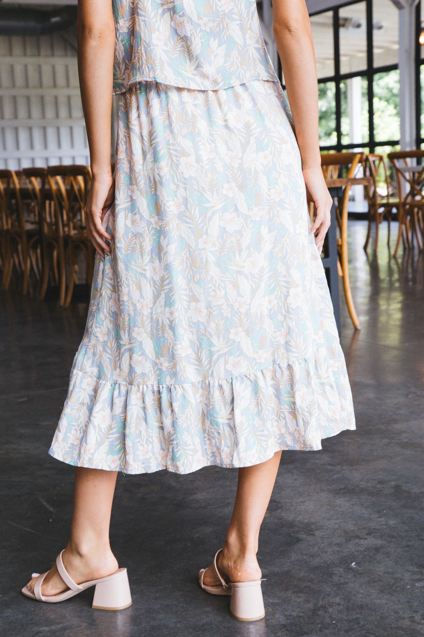 Camille Floral Wrap Midi Skirt, Light Blue/Pink