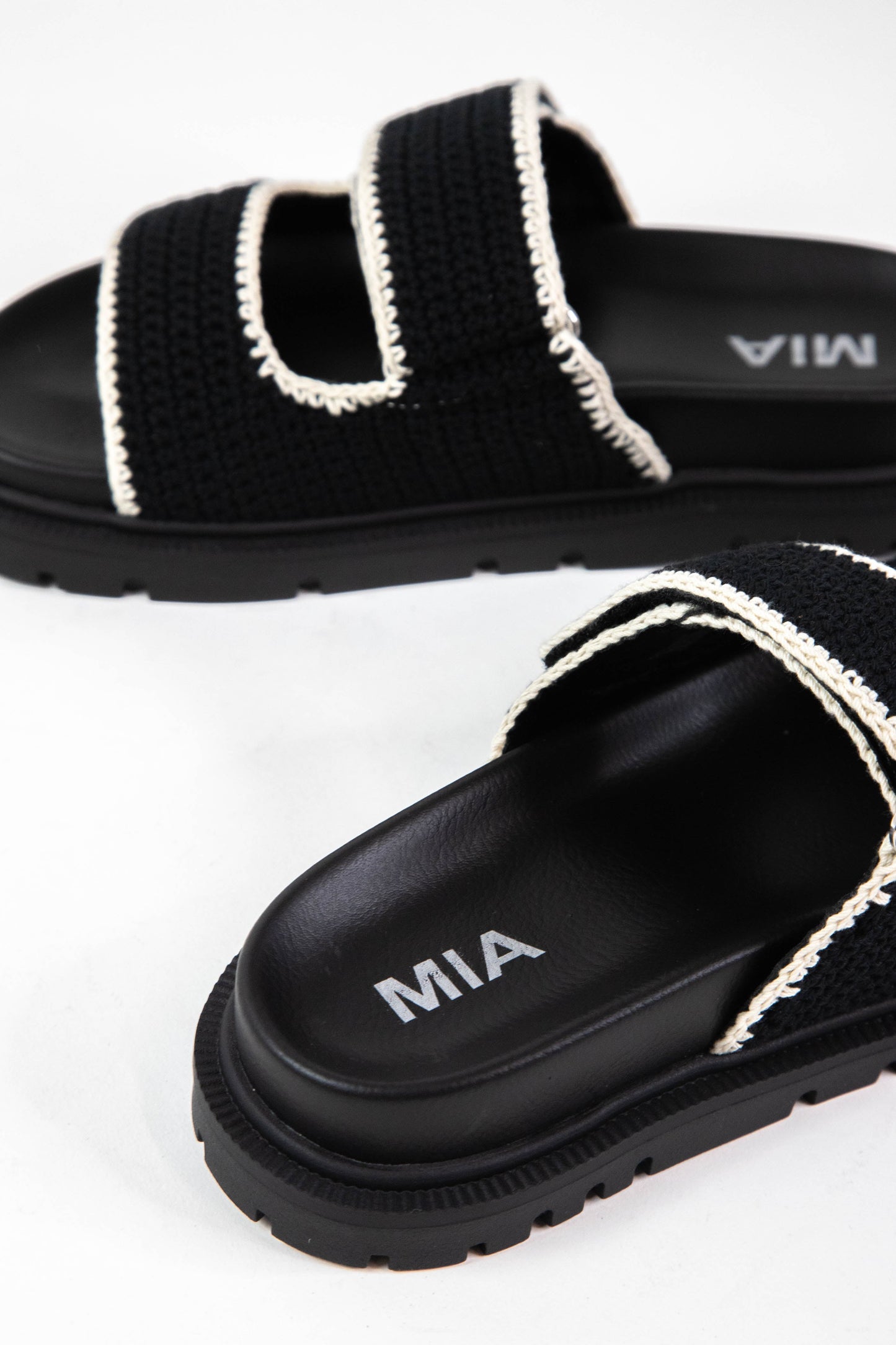 Gabri Crocheted Double Strap Sandal, Black/Cream