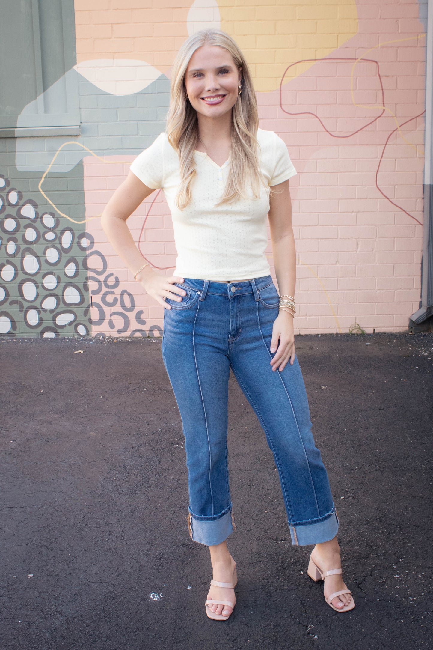 Melba Straight Wide Cuffed Jeans, Medium