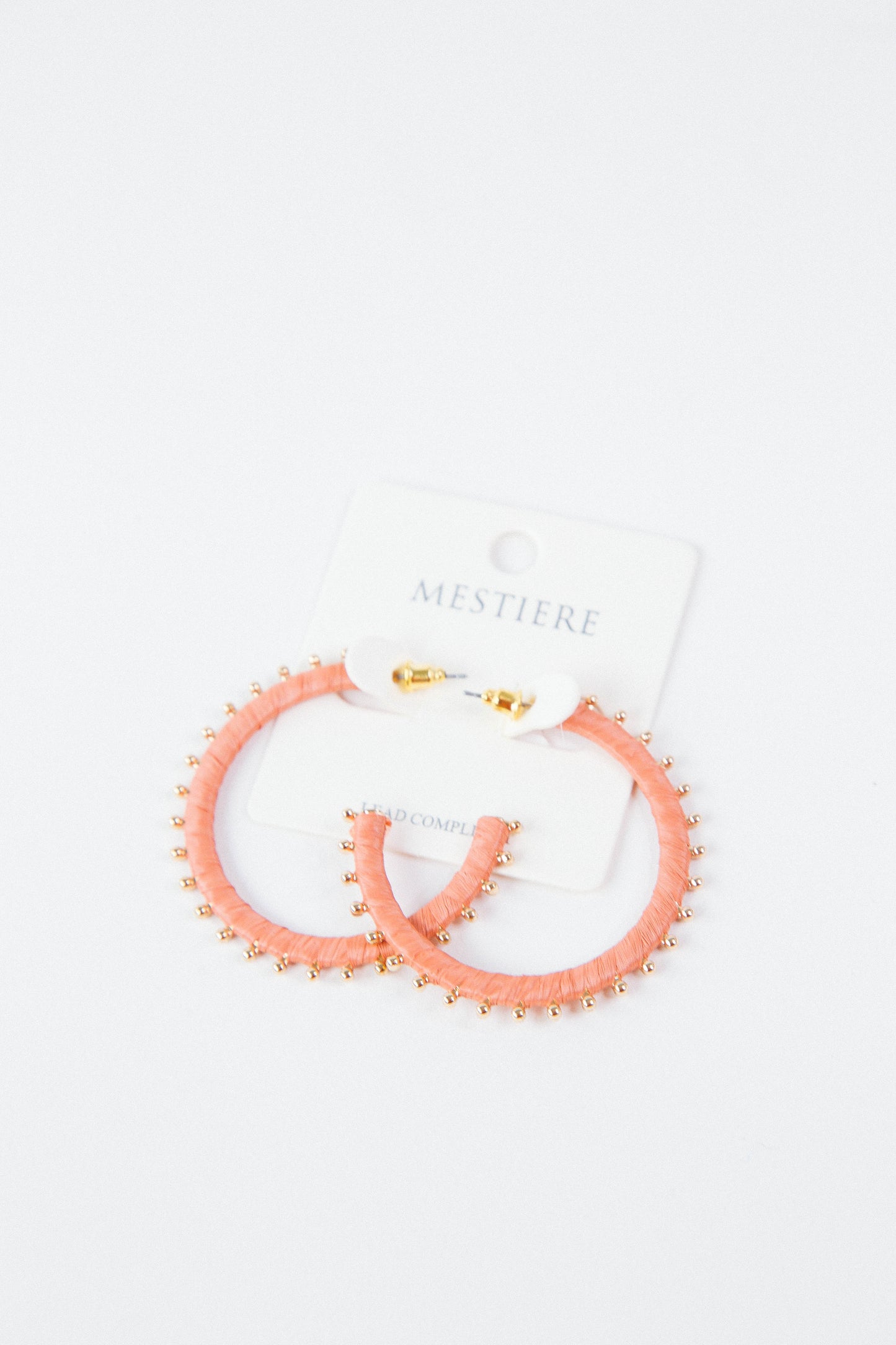 Arielle Raffia Flat Hoop Earrings, Peach