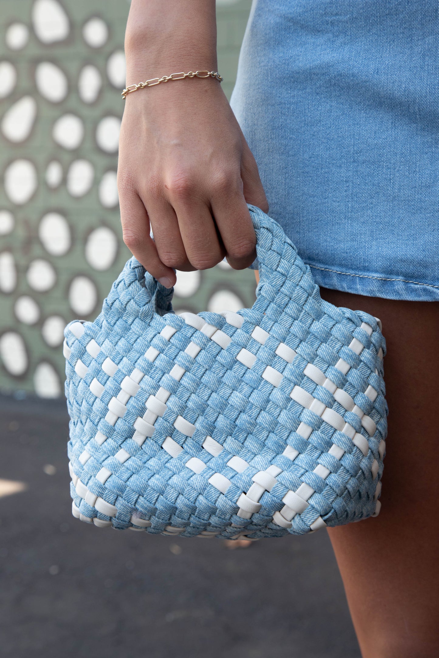 Serena Braided Clutch, Denim White