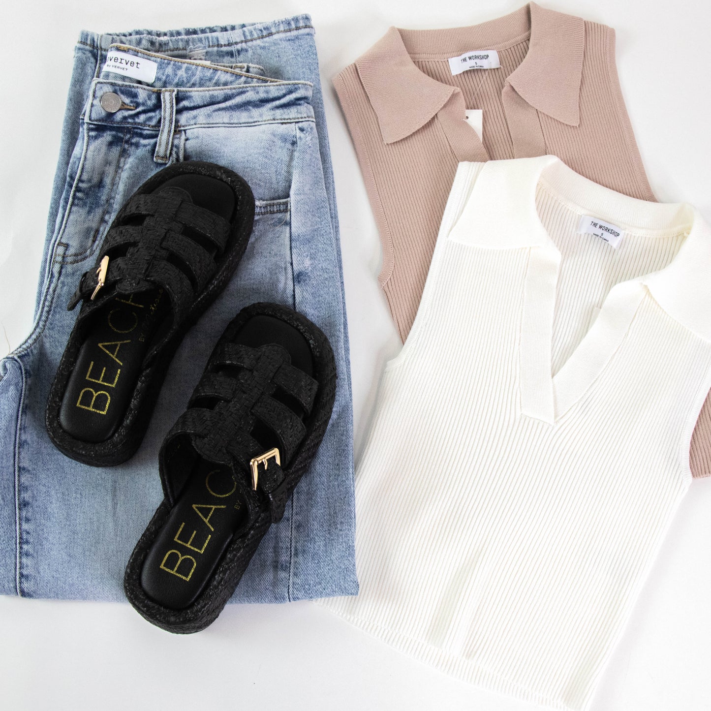 Ivey Collared Knit Crop Top, Light Taupe