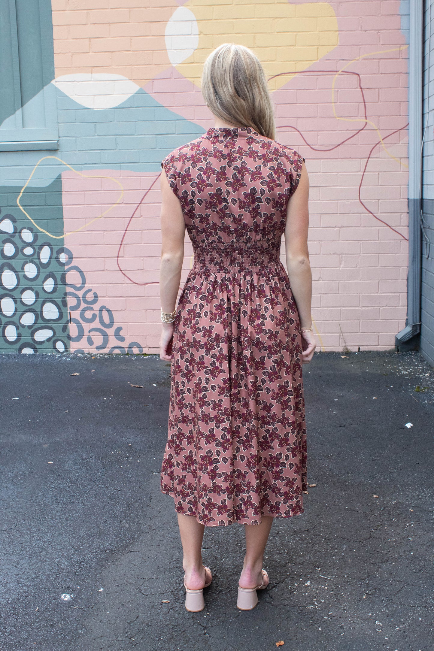 Molly Printed Front Zip Dress, Dusty Rose/Wine