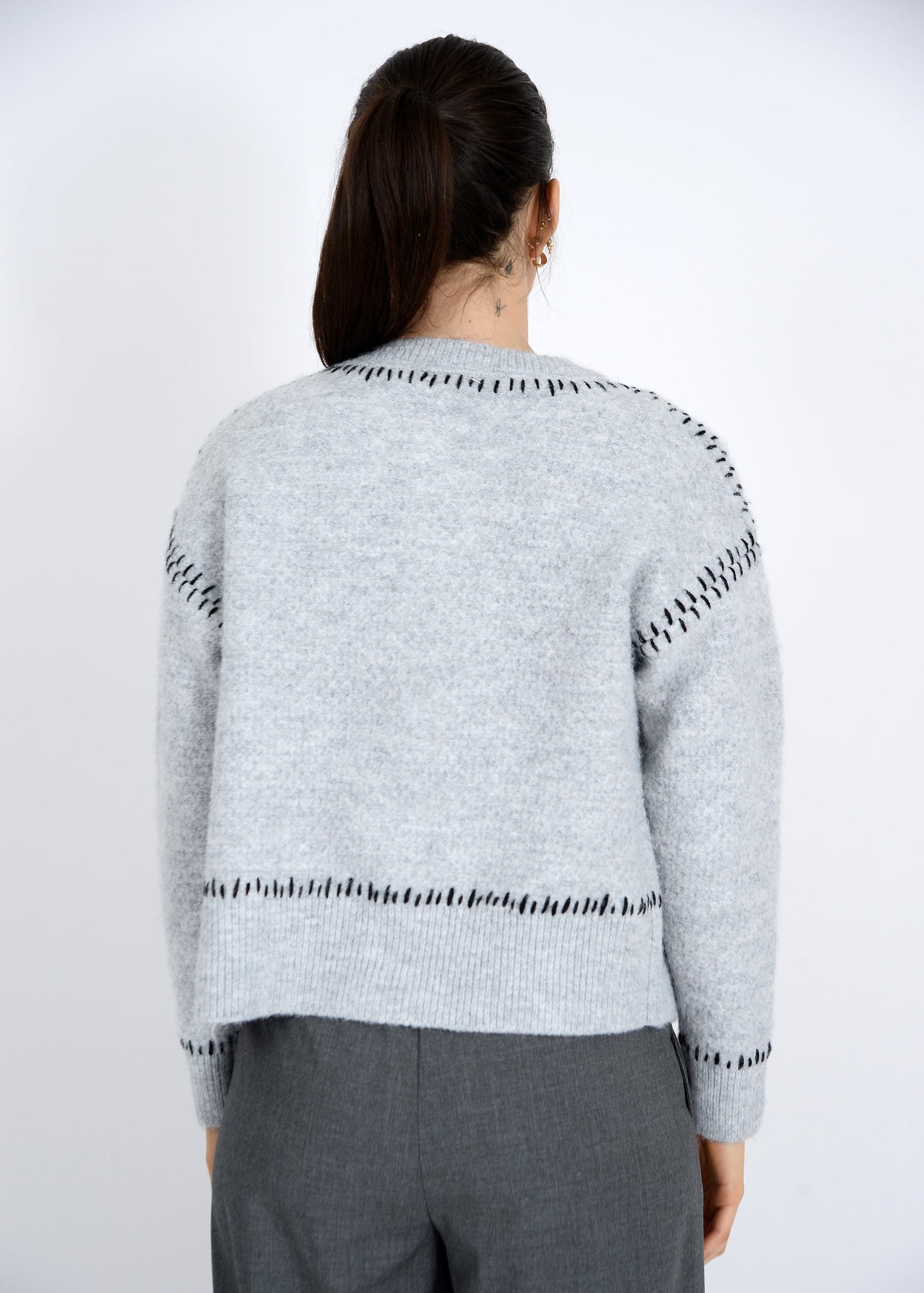 Lottie Stitch Detail Cardigan, Grey | RD Style