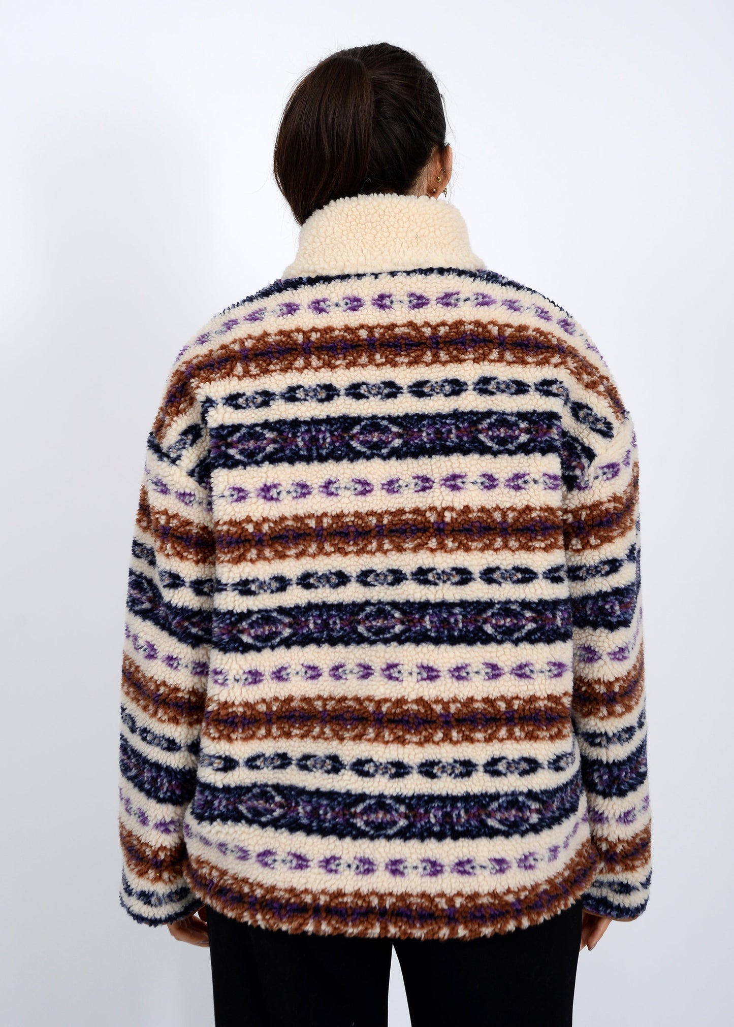 Alpine Sherpa Half Zip Striped Jacket, Tobacco | RD Style
