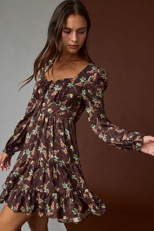 Tiff Floral Mini Dress, Brown
