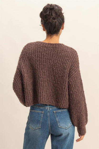 Emberly Fluffy Knit Cardigan, Chestnut