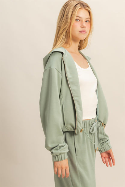  Nora Drawstring Hem Hoodie, Sage Green