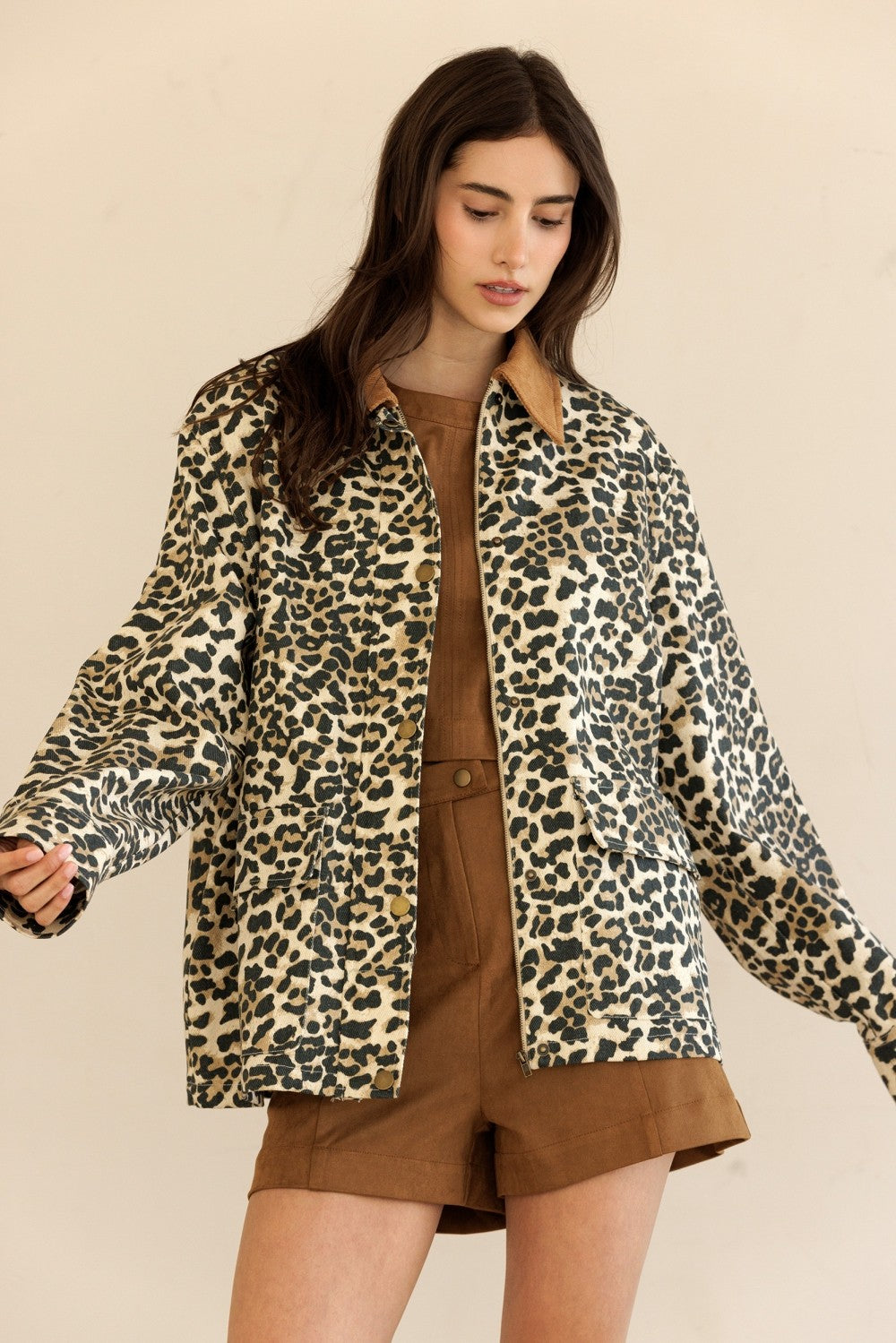 Rooney Printed Denim Jacket, Leopard