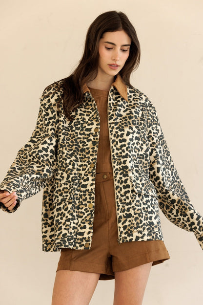  Rooney Printed Denim Jacket, Leopard
