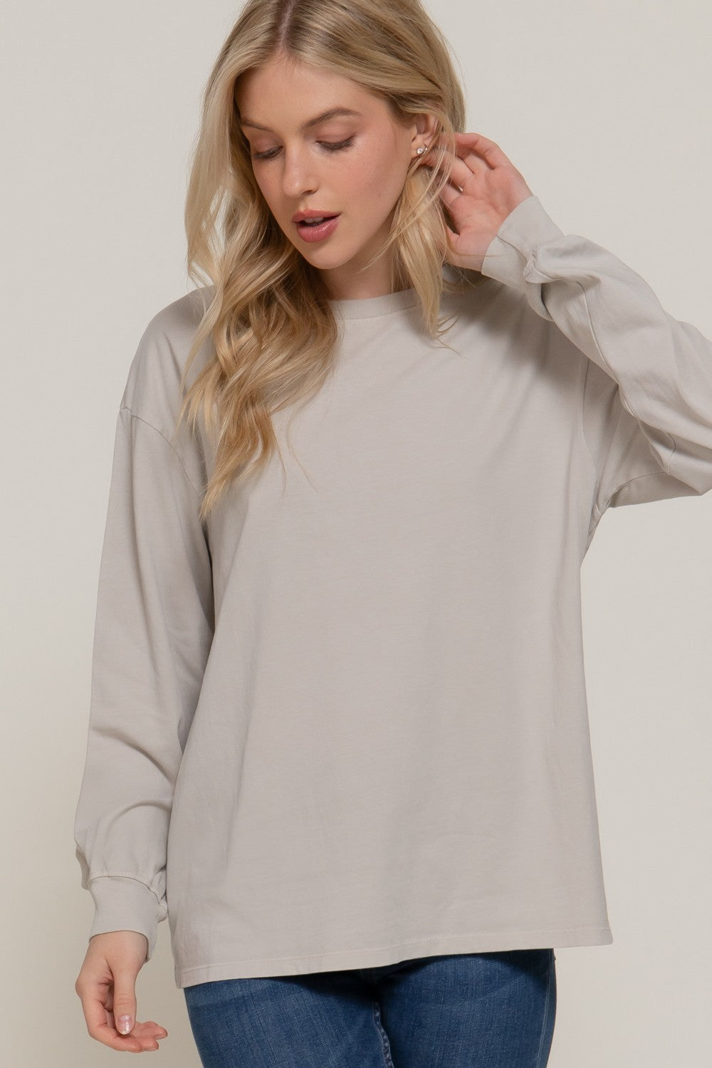  Raine Round Neck Garment Dye Tee, Light Taupe