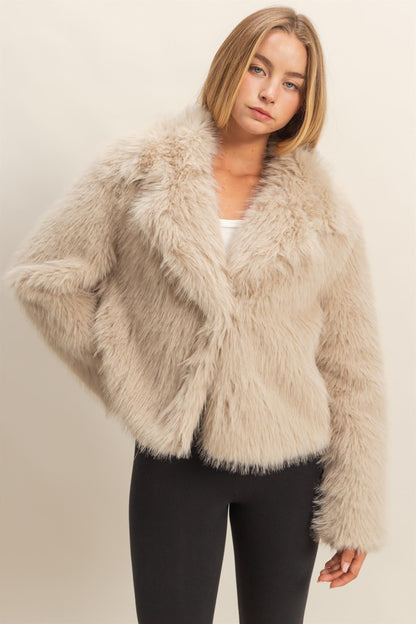  Bristol Shawl Collar Faux Fur Jacket, Taupe