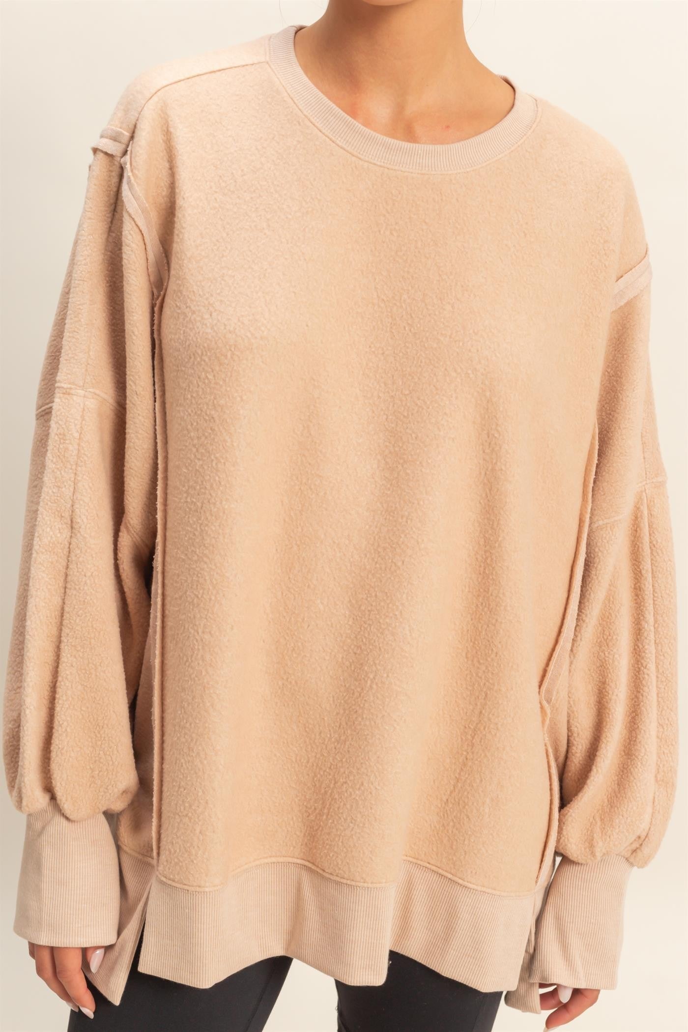  Millie Oversized Crewneck Sweatshirt, Dark Taupe