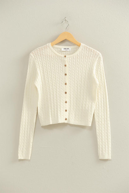  Iris Cable Knit Cropped Cardigan, Whip Cream