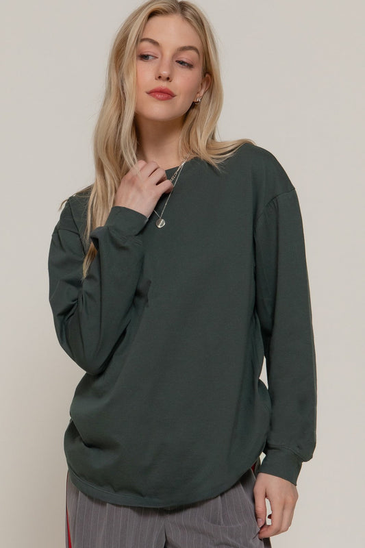  Harlowe Round Neck Cotton Tee, Dusk Green