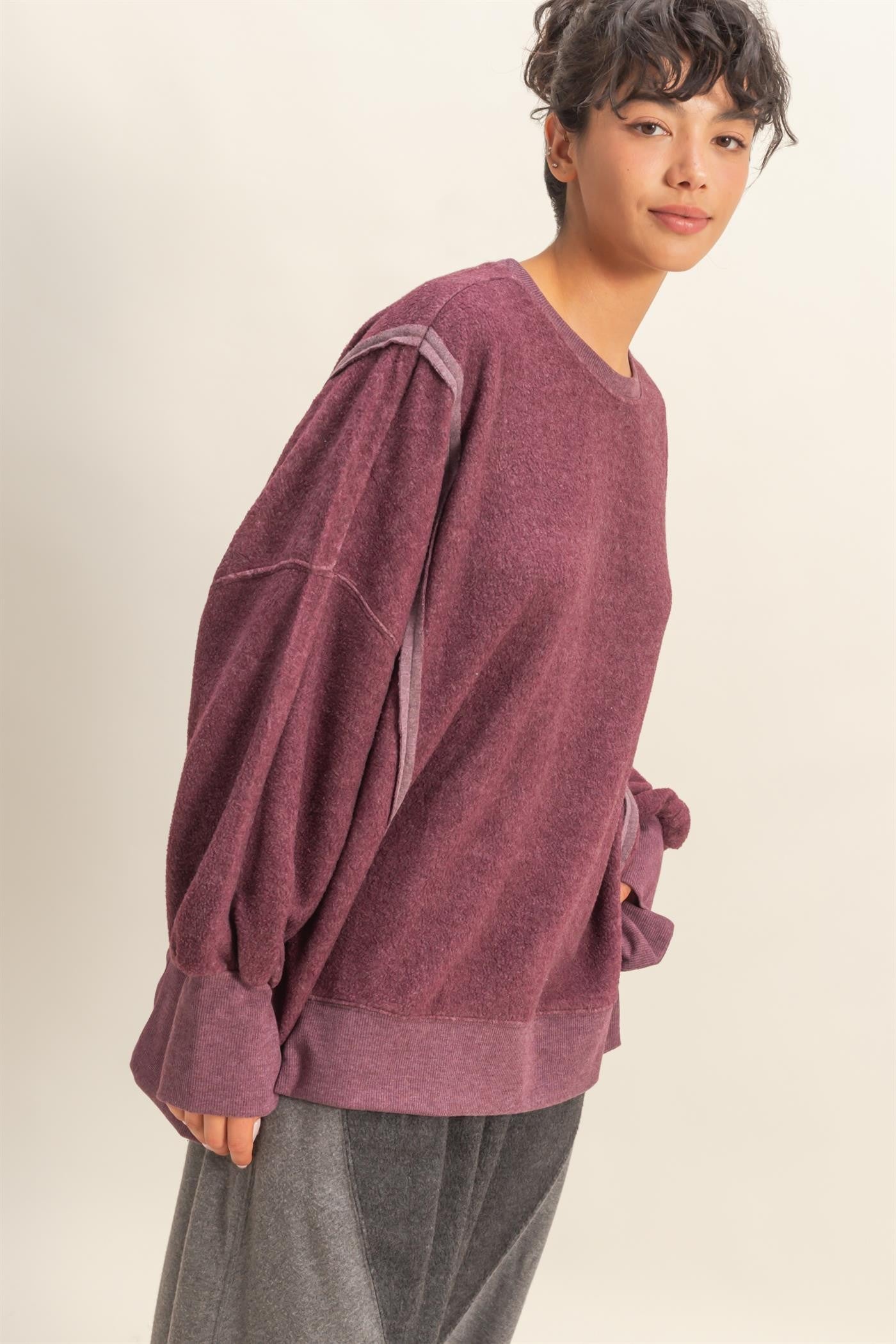  Millie Oversized Crewneck Sweatshirt, Dark Cherry