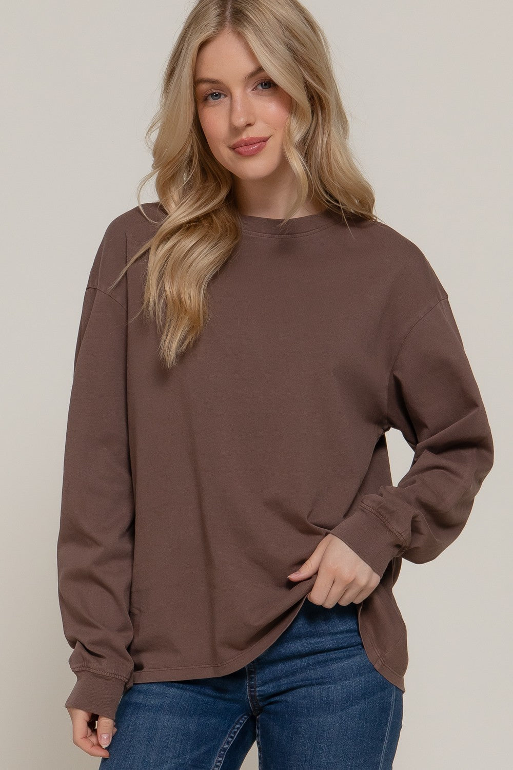  Raine Round Neck Garment Dye Tee, Brown