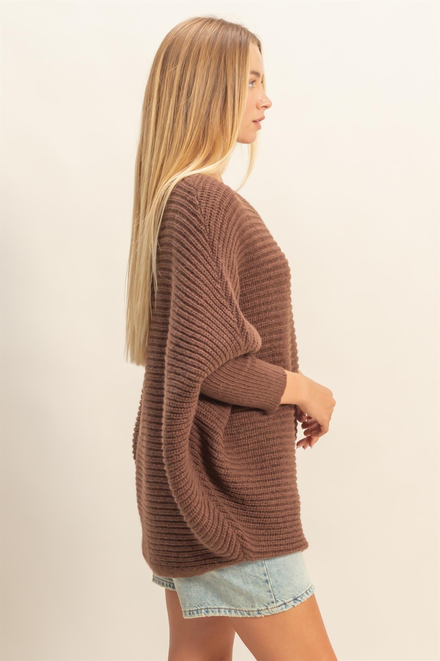  Lily Batwing Boat Neck Sweater, Brown