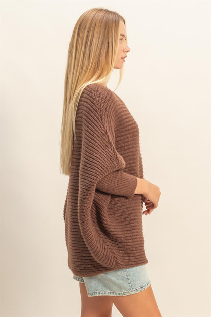  Lily Batwing Boat Neck Sweater, Brown
