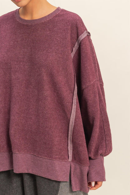  Millie Oversized Crewneck Sweatshirt, Dark Cherry