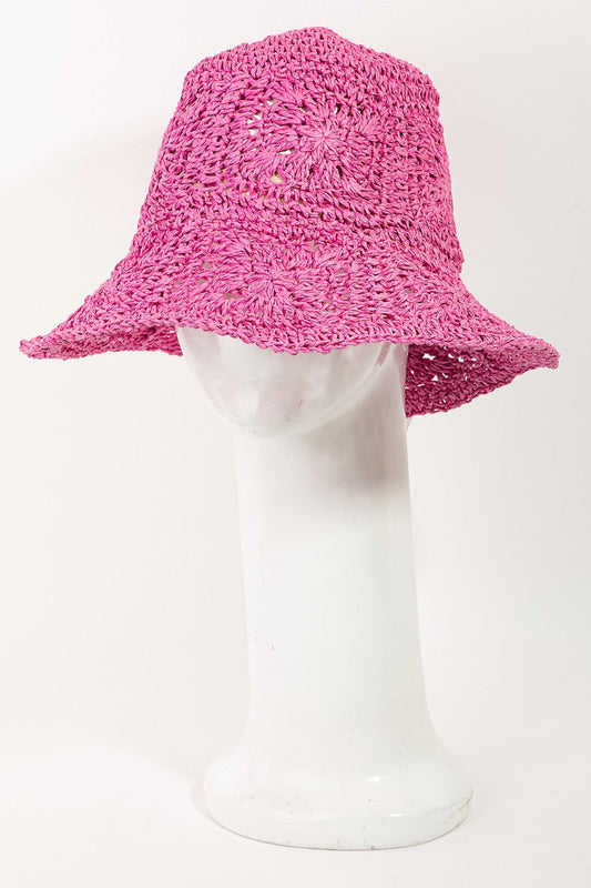  News Flash Straw Bucket Hat, Fuchsia