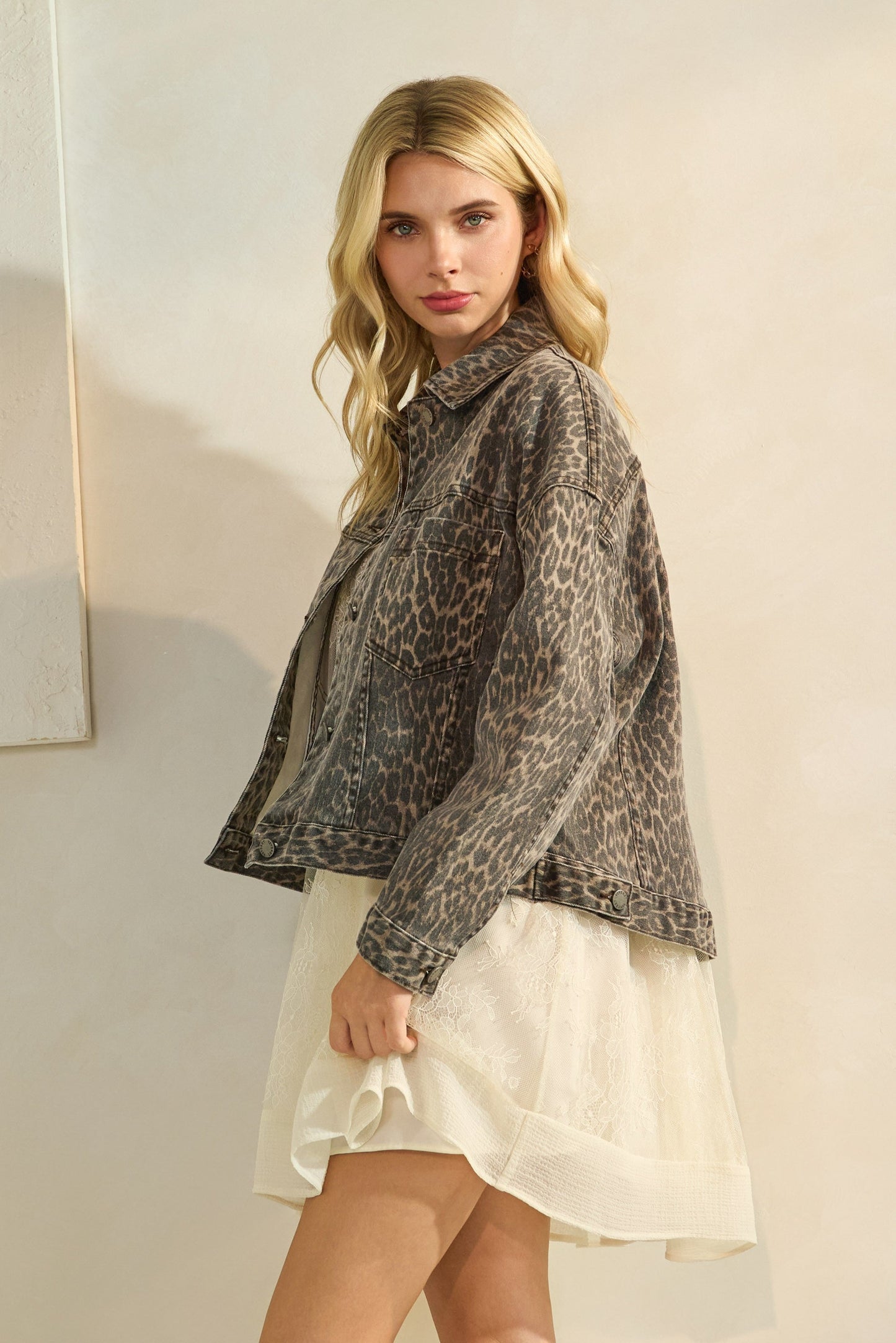  Lorna Leopard Print Denim Jacket, Leopard