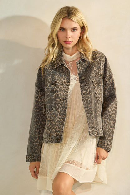  Lorna Leopard Print Denim Jacket, Leopard