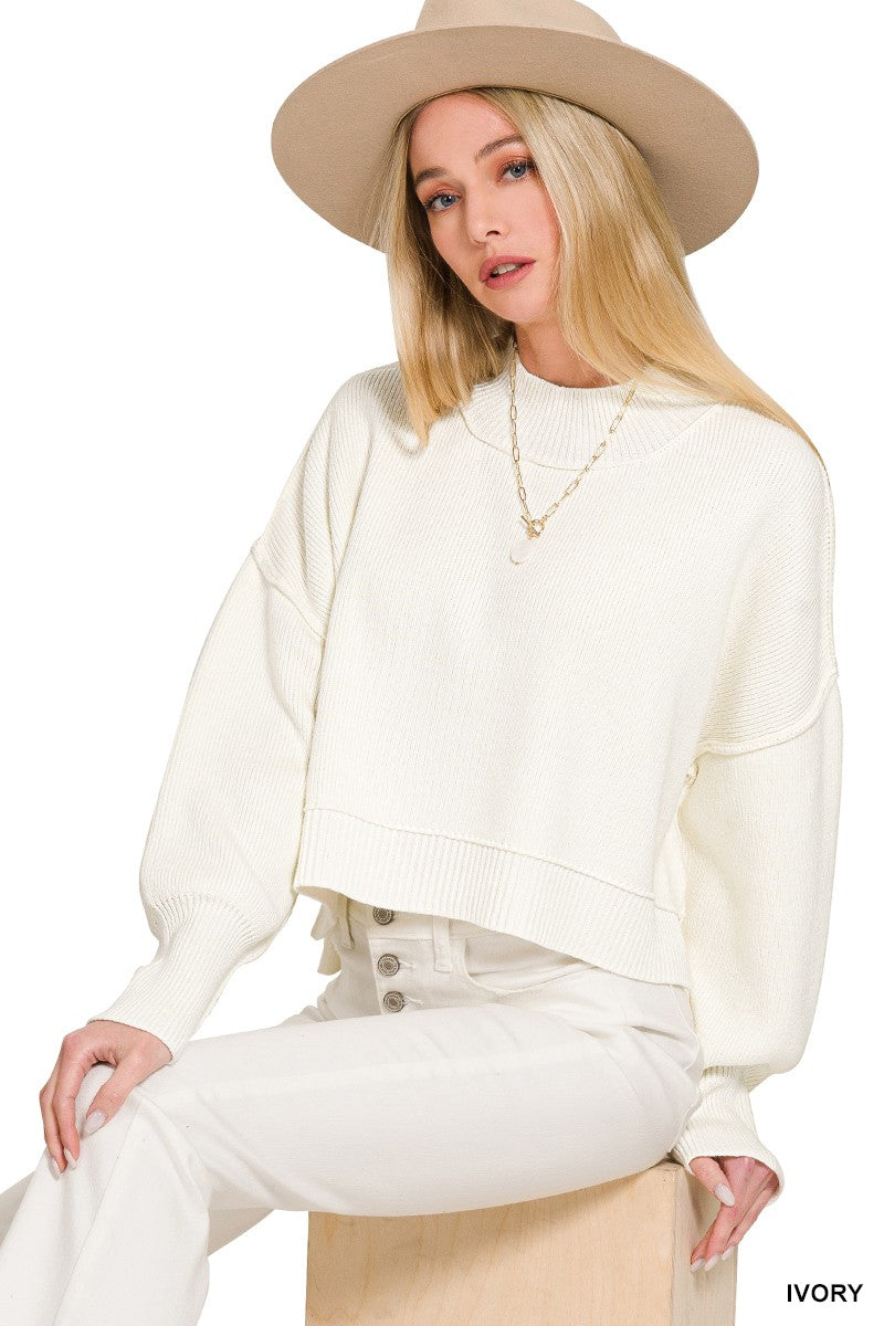  Aubrey Oversized Cropped Sweater, Ivory