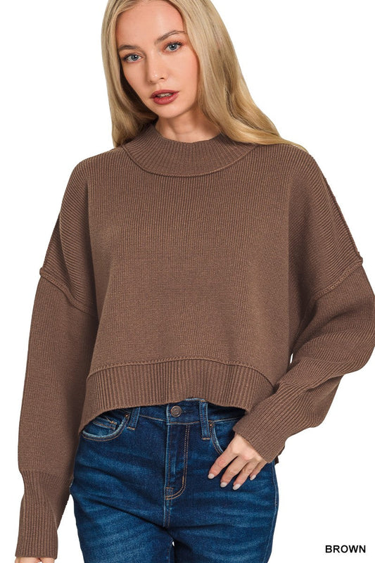  Aubrey Oversized Cropped Sweater, Brown