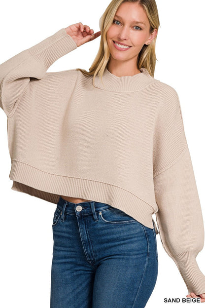  Aubrey Oversized Cropped Sweater, Sand Beige