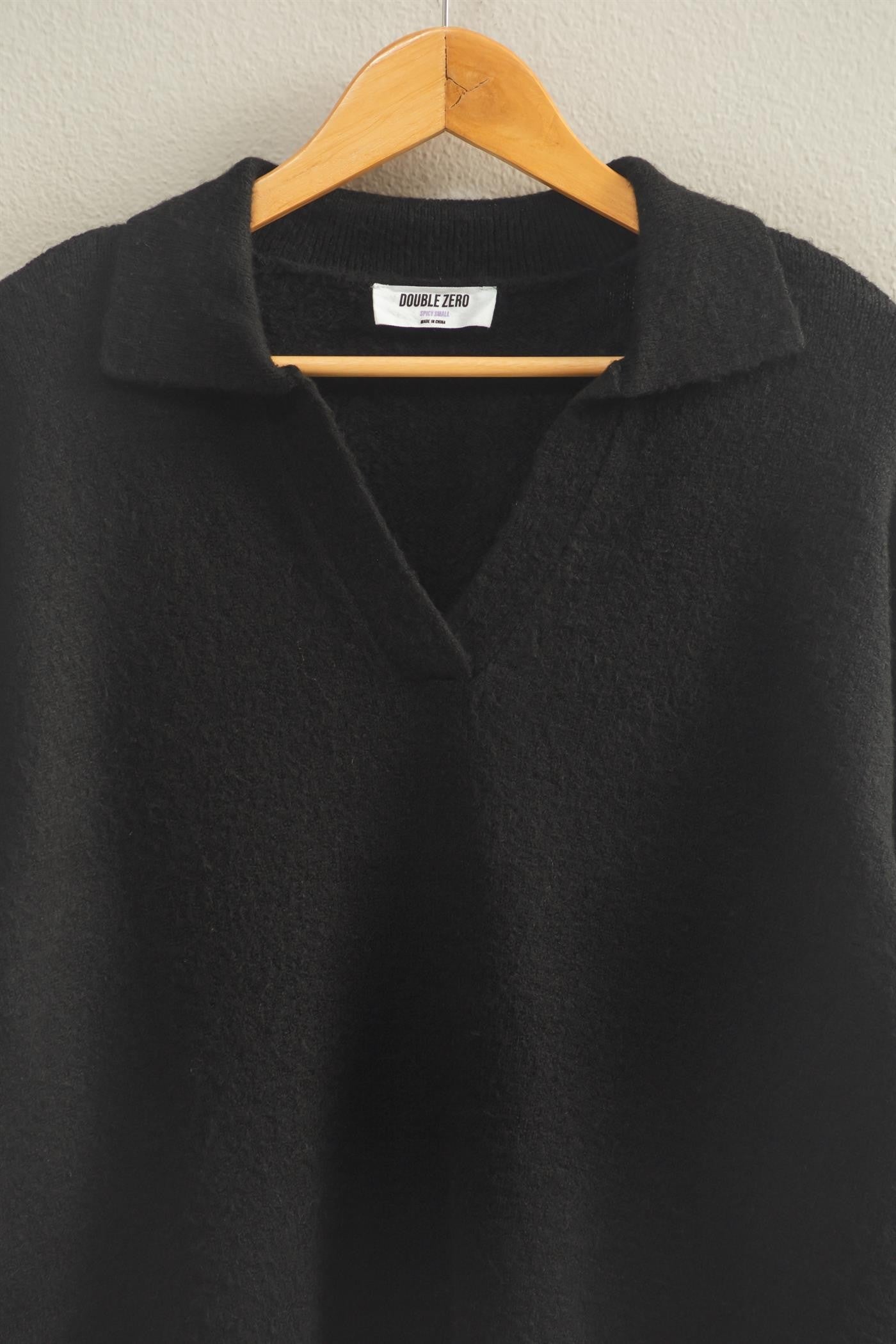  Luna Collared V-Neck Sweater, Black