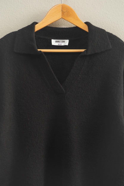  Luna Collared V-Neck Sweater, Black